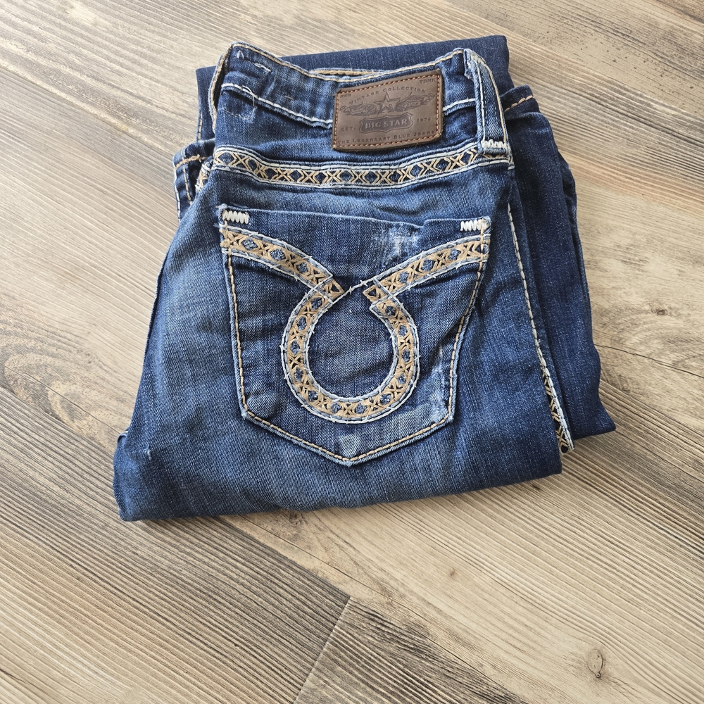 Big Star Blue Boot Cut Jeans with Distressed Finish